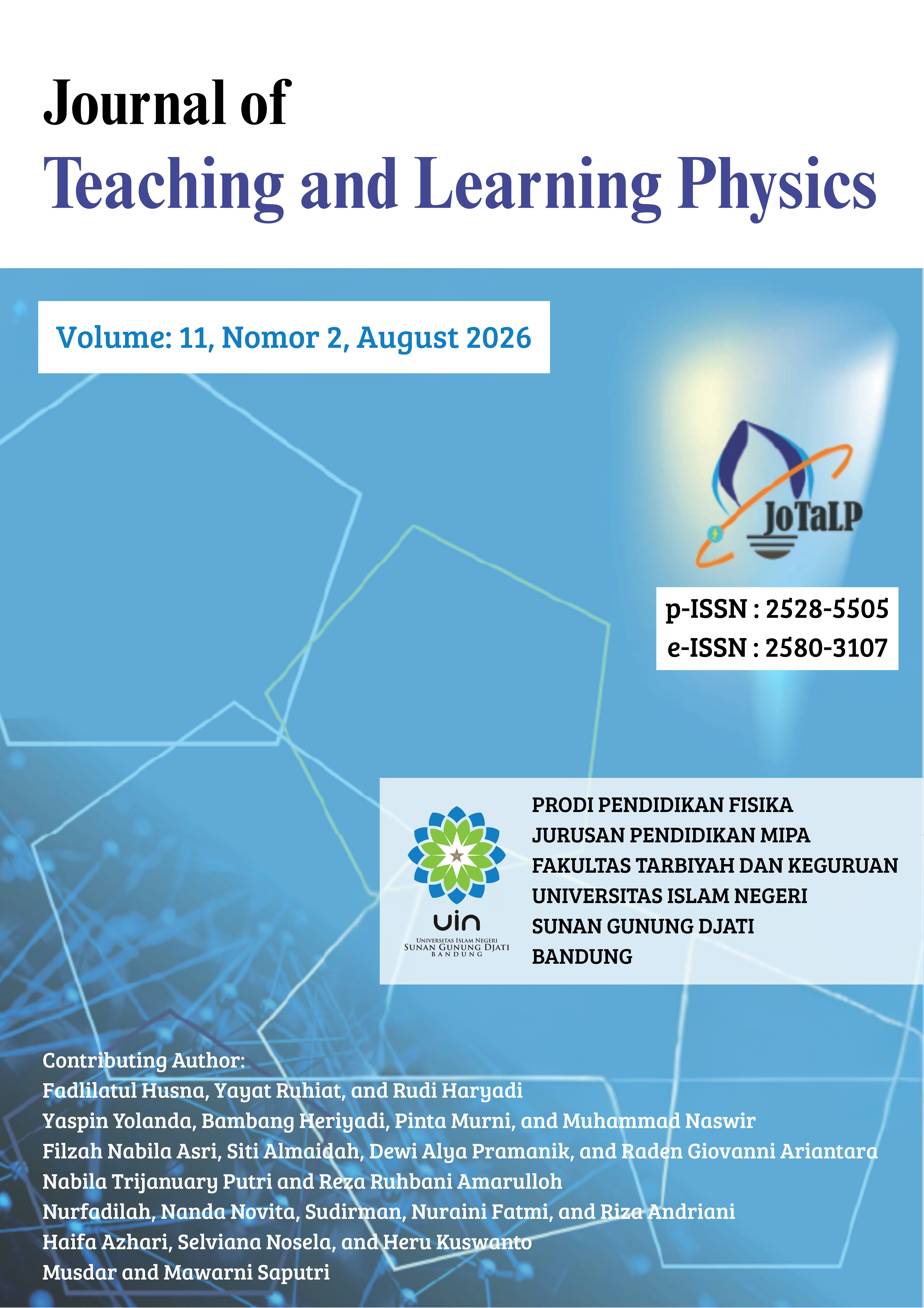 					View Vol. 11 No. 2 (2026): Journal of Teaching and Learning Physics (August 2026)
				