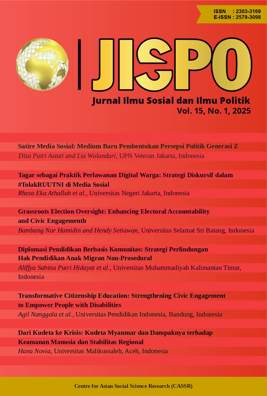 					View Vol. 15 No. 1 (2025): JISPO Jurnal Ilmu Sosial dan Ilmu Politik
				